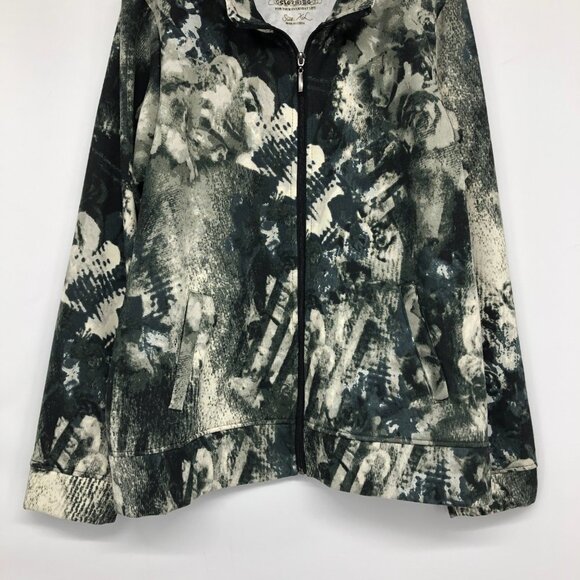 Onque Casuals Black & White Abstract Print Zip Up Sweater size XL - Picture 5 of 16